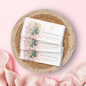 Vintage First Communion Chocolate Bar Wrapper Template | Party Favor Printable | First Communion Favor, Custom Girl Communion Favor Download
