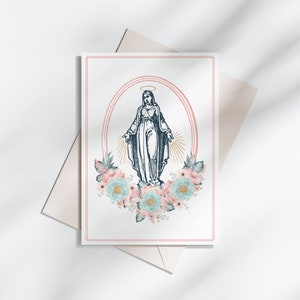 Tarjeta vintage de Nuestra Señora de las Gracias / Tarjeta de felicitación católica / Tarjeta de felicitación de la Virgen María Descarga digital, Tarjeta católica imprimible para regalo de mamá
