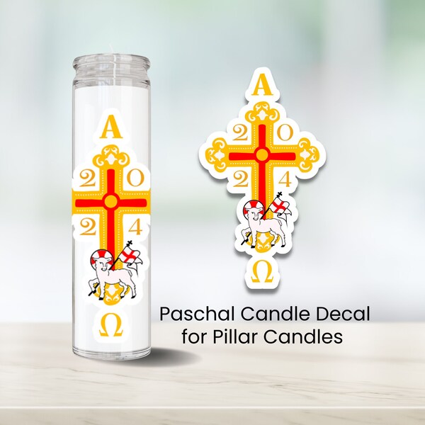 Easter Paschal Candle Vinyl Sticker | Paschal Candle Decal | Cirio Paschal Candle | Easter Cross Catholic Sticker 5.75" x 3.25"