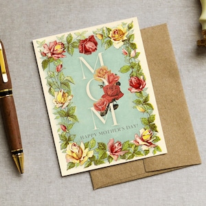 Vintage Roses Mother's Day Card | Catholic Greeting Card | Catholic Mother's Day Printable Card, Traditional Catholic Card with St. Therese