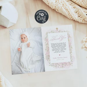 Baptism Thank You Card | Baptism Template | Baby's Breath Christening Thank You | Thank You Photo Editable Template | Printable Baptism Card