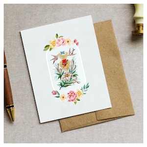 Tarjeta de felicitación mariana vintage en blanco / Tarjeta de felicitación católica / Tarjeta de agradecimiento de la Virgen María para católicos, Pensando en ti Tarjetas católicas