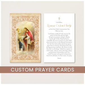 Custom First Communion Prayer Card Template | First Communion Template | Custom Holy Communion Favors for Boys, Communion Prayer Template