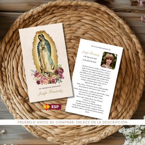 Catholic Funeral Prayer Cards in Spanish - Editable Memorial Cards - Custom Prayer Cards Tarjetas de oración de Nuestra Señora de Guadalupe