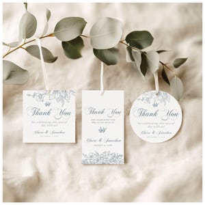 Catholic Wedding Favor Tags – Editable Sacred and Immaculate Hearts Gift Tags | Blue Floral Corjl Template | Printable Thank You Tags