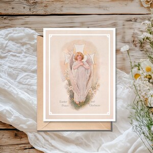 Biglietto d'auguri pasquale vintage, biglietto d'auguri cattolico, cartolina di Pasqua restaurata, carta regalo cattolica tradizionale, carta regalo con download digitale