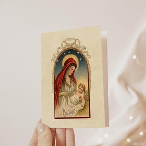 carte de Noël religieuse vintage | carte de voeux catholique | Carte de Noël Marie et Jésus vintage restaurée, carte de Noël pour cadeau catholique