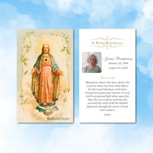 Carte de prière funéraire du Sacré-Cœur de | Cartes commémoratives catholiques | Carte de prière commémorative, carte de prière de Jésus en temps de perte pour les catholiques