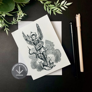 Set of Three Saint Michael the Archangel Printable Greeting Card, Catholic Greeting Card, Vintage St. Michael Birthday Card Instant Download