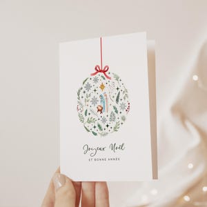 Carte de Noël avec la Sainte Famille | Catholic Greeting Card | Watercolor Christmas Card, Joyeux Noël et bonne année French Christmas Card