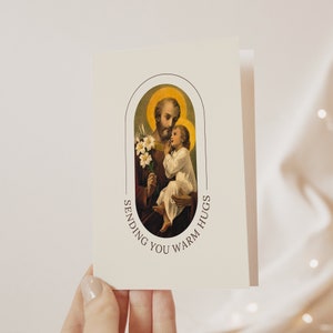 Tarjeta de felicitación vintage de San José / Tarjeta de felicitación católica / Tarjeta de San José pensando en usted para tarjetas de felicitación católicas y religiosas para hombres