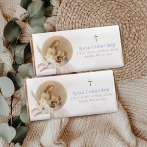 Vintage First Communion Chocolate Bar Wrapper Template | First Communion Template | First Communion Favor, Catholic Boy Communion Favor