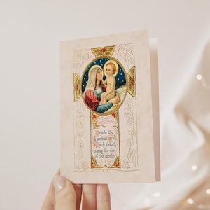 Vintage religiöse Weihnachtskarte | Katholische Grußkarte | Wieder hergestellte Vintage druckbare Weihnachtskarte Katholiken, Weihnachten Mary & Jesus Card