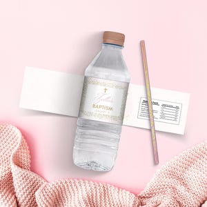Pink Christening Water Bottle Label | Baptism Templates | Pink Baptism Water Label, Editable Printable Baptism Water Bottle Label Template