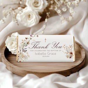 Wildflower Baptism Chocolate Bar Wrapper - Girl Baptism Favor - Printable Template - Customizable Design - Unique Christening Favors - Boho