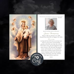 de prière pour les funérailles de Notre-Dame du Mont Carmel | Carte commémorative catholique | Carte de prière commémorative, modèle de carte de prière catholique en temps de perte