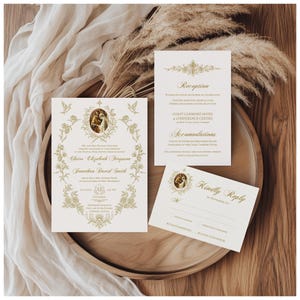 Catholic Wedding Invitation Suite – Vintage Joseph and Mary, Editable Church Wedding Invitation Template with RSVP and Details Card, WED 006