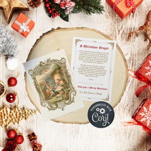 Gepersonaliseerde kerstgebedskaart | Aangepaste gebedskaarten | Kerstgebedskaart voor parochie of school, aangepaste sjabloon voor katholieke gebedskaarten