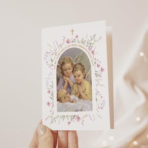 Vintage Baby Mädchen Taufe Grußkarte | Katholische Grußkarte | Druckbare Karte für Mädchen Taufe, religiöse Taufe, katholische Taufe