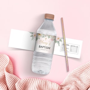 Pink Christening Water Bottle Label | Baptism Templates | Pink Baptism Water Label, Editable Printable Baptism Water Bottle Label Template