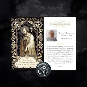de modèle Corjl pour carte de prière pour les funérailles de Saint Joseph | Cartes commémoratives catholiques | Carte de prière commémorative, carte de prière en temps de perte pour catholiques