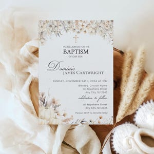 Fall Boy Baptism Invitation | Baptism Invitation | Autumn Christening Invitation, Corjl Editable Download, Boy Baptism Invitation Suite