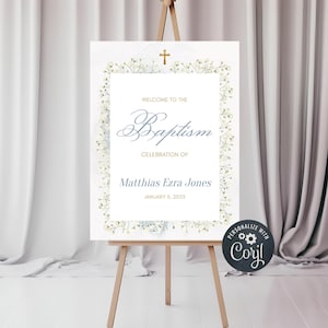 Blue Baby's Breath Welcome Sign Template | Baptism Template | Boy Baptism Welcome Board, Boy Baptism Welcome Poster,  Welcome Sign for Boy