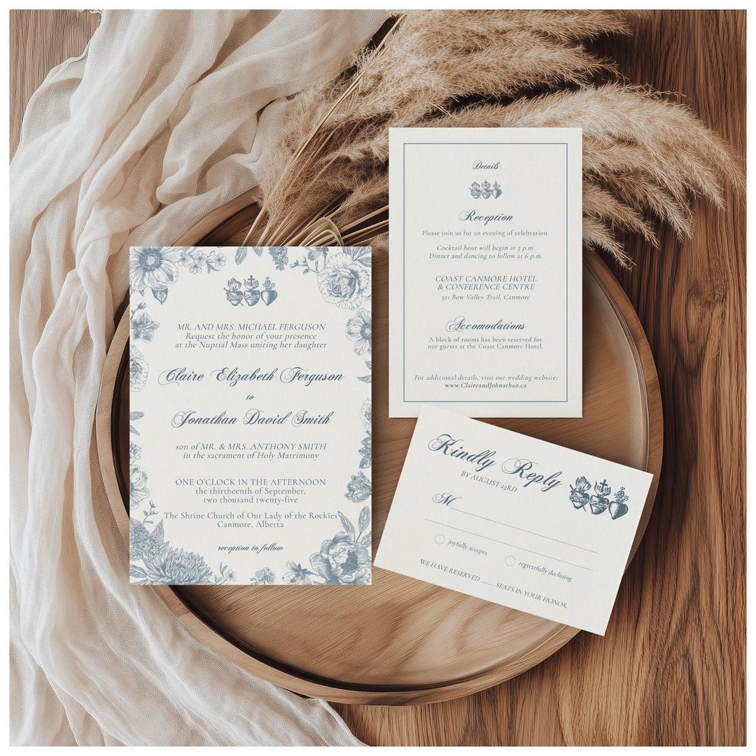 Catholic Wedding Invitation Suite – Vintage Holy Family Hearts Editable ...