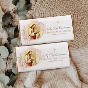 Vintage First Communion Chocolate Bar Wrapper Template | First Communion Template | First Communion Favor, Catholic Girl Communion Favor