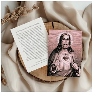 Gebedskaart van toewijding aan het heilig hart, katholieke heilige kaart, spirituele kunstafdruk, religieus geschenk van Jezus, geloofszegen aandenken