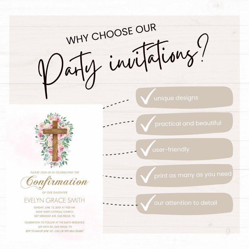 Floral Cross Confirmation Invitation: Catholic Girl Evite (digital ...