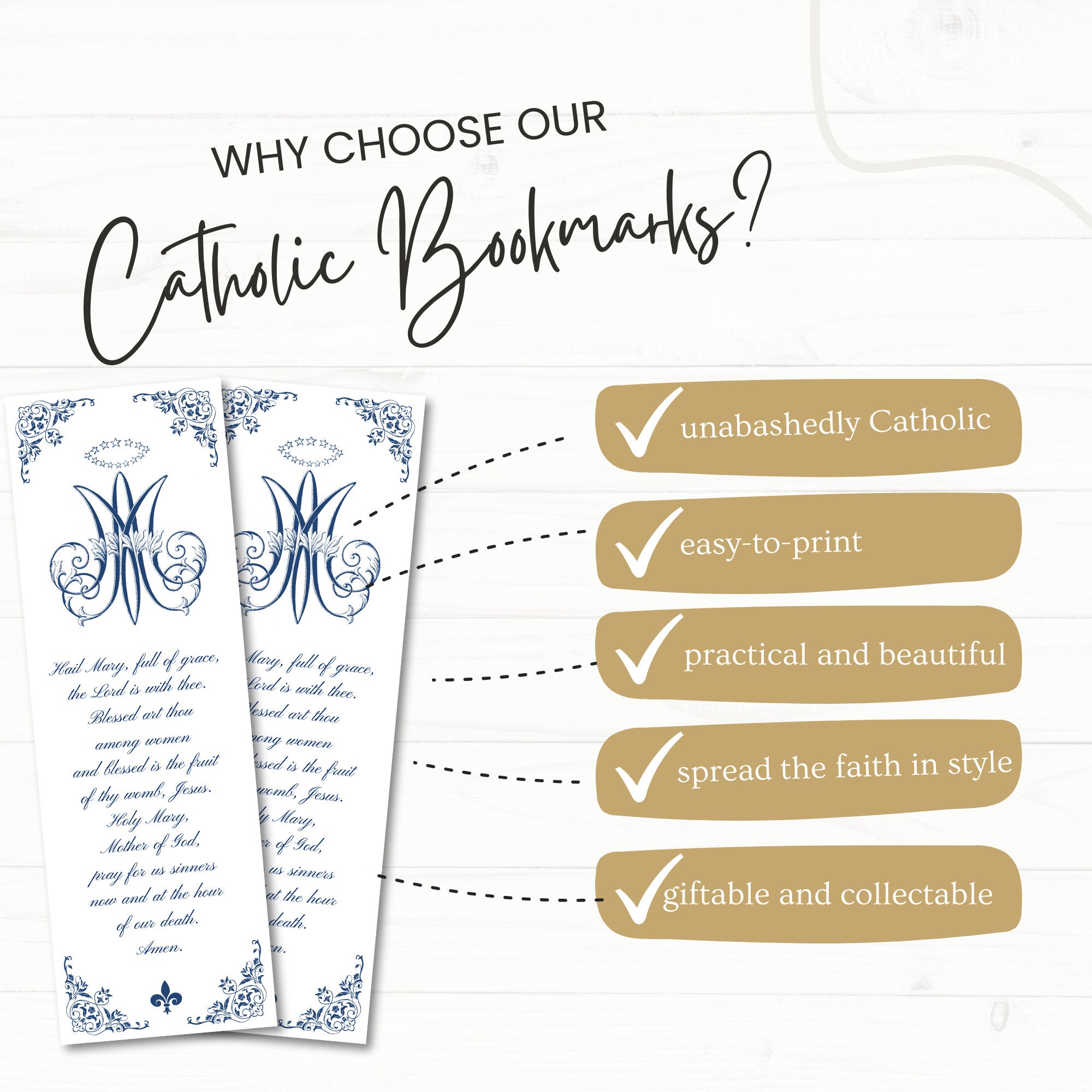 Blessed Virgin Mary Bookmark: Catholic Hail Mary Prayer Card (digital ...