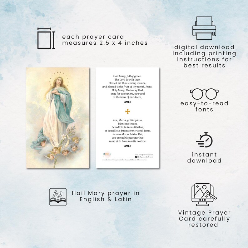 Hail Mary Prayer Card: Catholic Ave Maria in Latin & English (digital ...