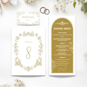 Catholic Wedding Stationery Suite, Baroque Floral Menu, Place Cards, Table Numbers (Digital Download)