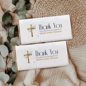 Minimalist Baptism Chocolate Bar Wrapper Template | Baptism Templates | Autumn Baptism Favor with Pumpkin, Custom Boy Baptism Favor Template
