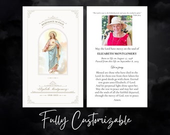Custom Funeral Prayer Card Catholic  | Catholic Memorial Cards | Personalized Catholic Prayer In Loving Memory Sacred Heart of Jesus Cards