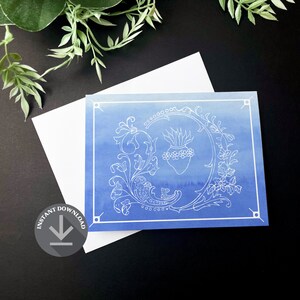 Vintage Immaculate Heart Greeting Card Instant Download | Catholic Stationery | Printable Catholic Greeting, Catholic Gift Office Stationery