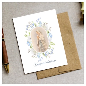Cartão de felicitações mariano personalizado | Cartões de felicitações católicos | Cartão de aniversário católico para impressão, cartão de dia das mães, editável para ocasiões especiais