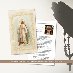 Cartes de prière funéraires catholiques en espagnol - Cartes commémoratives modifiables - Cartes commémoratives catholiques - Cartes de prière personnalisées - Tarjeta de oración