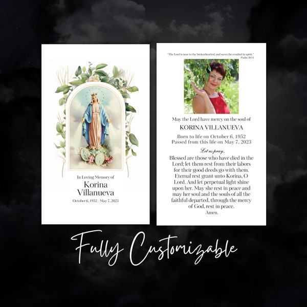 Personalized Catholic Funeral Prayer Card | Catholic Memorial Cards | Custom In Loving Memory Obituary Prayer Card Printable for Catholics