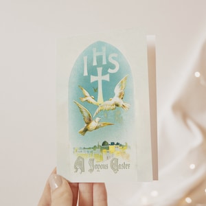 Gioiosa cartolina d'auguri di Pasqua / cartolina d'auguri cattolica / cartolina di Pasqua vintage restaurata carta regalo cattolica tradizionale, cancelleria per cattolici
