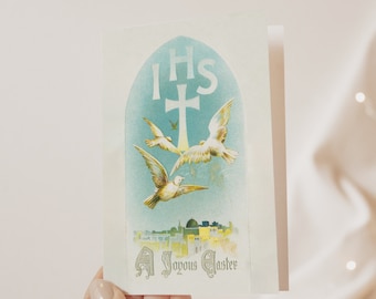 Vintage Catholic Easter Card | Doves Over City (Digital Download)