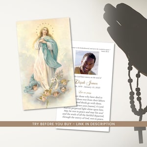 Cartão de Oração Funerária de Nossa Senhora da Assunção | Cartões Memoriais Católicos | Modelo de Cartão de Oração Funerária Tradicional, Cartões Memoriais Editáveis