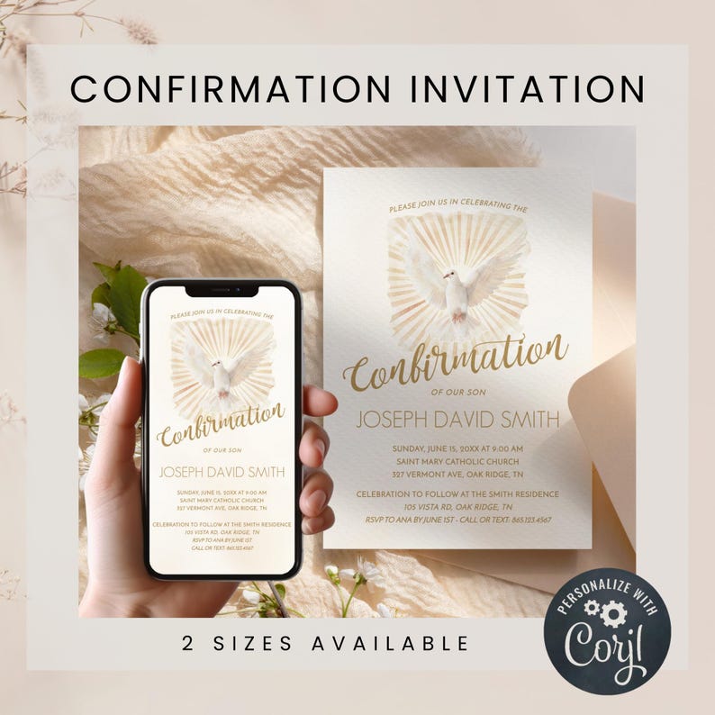 Watercolor Dove Confirmation Invitation: Editable Template (digital ...