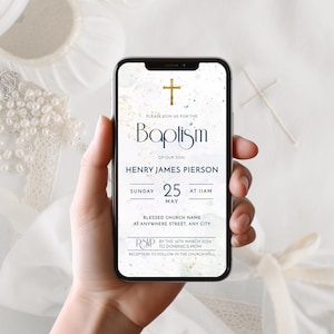 Editable Minimalist Watercolor Baptism Electronic Invitation Template | Baptism Templates | Electronic Smartphone Baptism Boy Evite Corjl