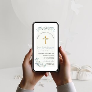 Editable Floral Girl Baptism Electronic Invitation Template | Baptism Invitation | Christening Invitation Editable Floral Baptism Evite Girl