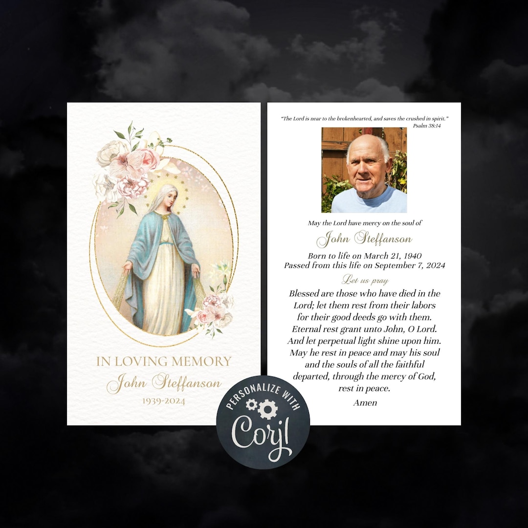 Catholic Funeral Prayer Card Corjl Template Catholic Memorial Cards