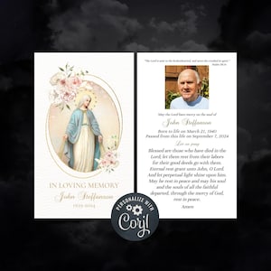 Modello di biglietto di preghiera funebre cattolico Corjl / Biglietti commemorativi cattolici / Preghiera necrologio personalizzata In amorevole biglietto di memoria Download digitale