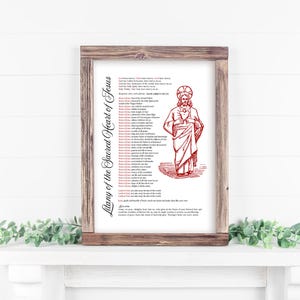 Litany to the Sacred Heart of Jesus Prayer Poster, Catholic Devotional Art, Christian Keepsake, Gift for Prayer, Vintage Catholic Wall Art