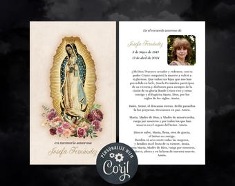 Pode incluir: Um cartão de memória com uma foto de uma mulher e uma imagem religiosa da Virgem Maria. O cartão tem o texto "en memoria amorosa Josefa Fernandez" e "En el recuerdo amoroso de Josefa Fernandez 5 de Mayo de 1943 12 de abril de 2024" juntamente com uma oração.